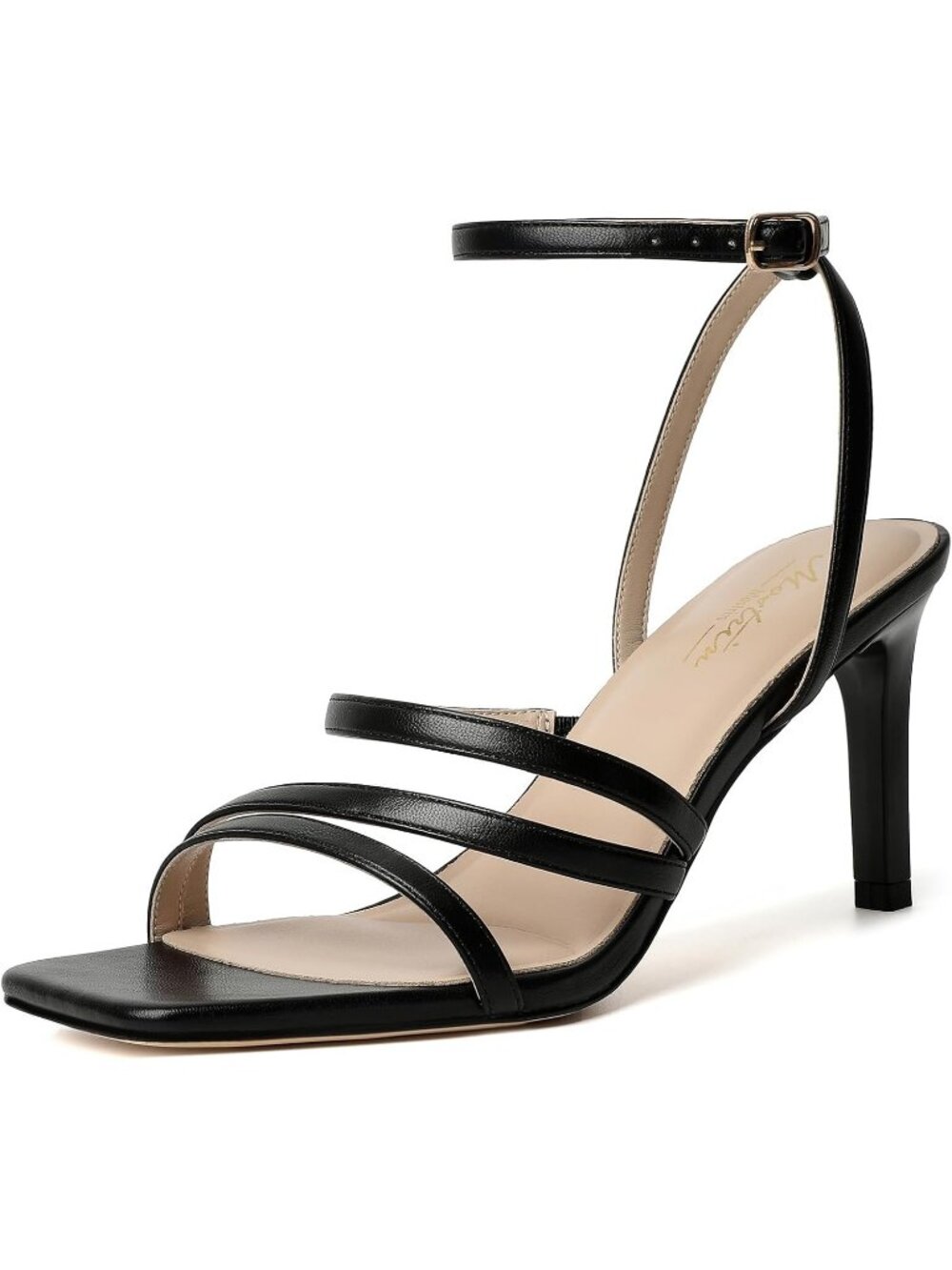 Women's Black Ankle Strap Lace Up Heel Square Open Toe Party High Heeled Sandals